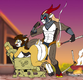 abs anthro bdsm bent_over big_breasts bodily_fluids bondage bound branding branding_iron breasts butt collar crying duo female forced genitals holding_leash holding_object hooves horn leash leash_pull male nude side_boob slave tears vulva vdisco pembe_(vdisco) antelope bovid gazelle mammal