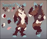 anthro antlers blue_antlers blue_hooves brown_body brown_fur ear_piercing fur hooves horn male muscular muscular_male notched_ear nude piercing pink_tongue red_eyes solo tan_body tan_fur tongue no_swift west_(westt) deer mammal model_sheet