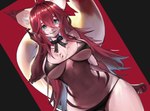 anthro bikini bikini_bottom bikini_top blue_eyes bow_(feature) breasts clothed clothing female fur hair looking_at_viewer red_body red_fur red_hair solo swimwear two-piece_swimsuit woobin94 felid feline mammal