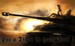 anthro biped breasts explosion female humor looking_at_viewer nipples nude panzer panzerkampfwagen_(tank) panzerkampfwagen_vi_(tank) pose pun sitting solo tank text tiger_(tank) vehicle shalinka felid mammal pantherine tiger 16:10 english_text pinup wallpaper warm_colors widescreen