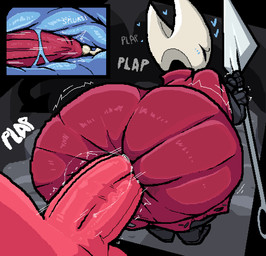 2_horns anal anal_penetration bent_over biped black_body black_eyes blue_heart blush blush_lines bodily_fluids clothing cum duo exclamation_point eyelashes female fingers genital_fluids genitals heart_symbol holding_melee_weapon holding_object holding_weapon horn humanoid_genitalia humanoid_penis internal male male/female melee_weapon motion_lines penetration penile penile_penetration penis red_body red_clothing sex sex_through_clothing sound_effects text through_clothing weapon eocvevo hollow_knight team_cherry hornet_(hollow_knight) arthropod 2025 english_text hi_res