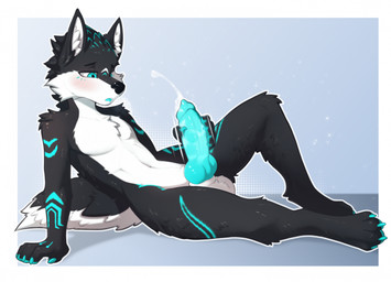 4_toes 5_fingers animal_genitalia animal_penis anthro arm_support bent_leg big_penis black_body black_fur blue_claws blue_eyes blue_penis blush bodily_fluids canine_genitalia canine_penis chest_tuft claws cum cumshot ejaculation erection feet fingers fur genital_fluids genitals knot knotted_penis male male_anthro masturbation motion_lines navel nude_anthro nude_male paws penile penile_masturbation penis sheath sitting snout solo tail toes tuft white_body white_fur li24ji canid canine canis mammal wolf colored digital_drawing_(artwork) digital_media_(artwork) full-length_portrait hi_res portrait shaded