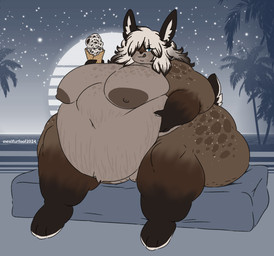 anthro areola belly belly_overhang belly_rolls big_belly big_breasts big_butt breasts brown_body brown_fur butt cellulite deep_navel dessert double_chin fat_arms fat_rolls female female_anthro food freckled_breasts freckles fur fur_tuft hair hand_on_belly huge_belly huge_breasts huge_butt huge_thighs ice_cream licking licking_lips markings morbidly_obese morbidly_obese_female navel nipples obese obese_anthro obese_female overweight overweight_anthro overweight_female solo spots spotted_body stretch_marks text thick_thighs tongue tongue_out tuft wide_hips mexifurfoof robin_baskan_(mexifurfoof) lagomorph leporid mammal rabbit english_text hi_res watermark