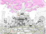 amazing_background anthro backpack biped bottomwear clothing detailed_background fur group machine pants plant scenery_porn shirt sitting topwear tree white_body white_fur ryo_yambe mammal mouse murid murine rodent 2020 4:3 detailed
