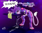 anthro bodily_fluids cum drooling fur furniture genital_fluids glass hacking hair machine male purple_body purple_fur purple_hair red_eyes saliva solo table text kaittycat android humanoid robot absurd_res digital_media_(artwork) english_text hi_res url