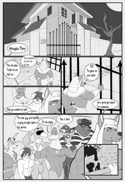 abandoned_building anthro big_muscles border building bulge clothed clothing college_student costume dialogue egyptian egyptian_clothing egyptian_headdress eyewear fence glasses grey_border group hair hair_over_eyes halloween_costume haunted_house holidays house male muscular muscular_male nemes_(clothing) plant speech_bubble text topless topless_anthro topless_male tree wearing_eyewear wearing_glasses wearing_goggles wearing_hat wearing_helmet unknownwolf halloween bear camelid canid canine canis dinosaur domestic_dog dromaeosaurid fox jackal lemur llama mammal prehistoric_species primate reptile saurischian scalie strepsirrhine theropod black_and_white comic english_text hi_res monochrome