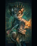 anthro art_deco blue_eyes claws clothed clothing cosplay countershading crossover_cosplay fire fur grey_body grey_fur head_tuft holding_object holding_tool holding_wrench male pawpads pipe_wrench solo sweater tools topwear tuft whiskers wrench tracy_j._butler 2k_games bioshock lackadaisy rocky_rickaby domestic_cat felid feline felis mammal crossover