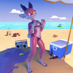 3_toes anthro barefoot beach big_ears bikini bouncing_breasts breast_jiggle breasts claws clothed clothing dancing digitigrade eyes_closed feet female freckles horn jiggling low_poly outside pink_body sea seaside skimpy smile solo swimwear toes two-piece_swimsuit water horizon-fucker kobold reptile scalie 1:1 2022 3d_(artwork) 3d_animation animated digital_media_(artwork) high_framerate huge_filesize loop no_sound short_playtime webm