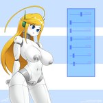 areola big_breasts blonde_hair blue_eyes blush bodily_fluids body_slider breast_expansion breasts expansion female genitals hair huge_breasts lactating machine milk navel nipples nude pussy solo standing text thick_thighs white_body wide_hips zedrin cave_story curly_brace android humanoid robot 1:1 hi_res signature