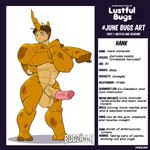 2_toes abs animal_genitalia animal_penis antennae_(anatomy) anthro balls big_balls big_biceps big_penis brown_hair equine_genitalia equine_penis feet genitals green_eyes hair horn male muscular muscular_arms muscular_male nipples nude nude_male penis scar short_hair simple_background solo spots text thick_calves thick_thighs toes vein veiny_penis white_background yellow_body bugzilla hank_(bugzilla) arthropod beetle hercules_beetle insect rhinoceros_beetle scarabaeid 1:1 absurd_res english_text hi_res model_sheet