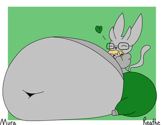 anthro belly big_belly big_butt black_eyewear black_glasses bloated border bottomwear burger butt clothing deep_navel eating eating_food eyes_closed eyewear food food_in_mouth glasses green_background green_bottomwear green_clothing green_leggings green_legwear green_nose green_pants grey_body grey_clothing grey_ears grey_hoodie grey_hooves grey_tail grey_topwear holding_food holding_object hoodie hooves huge_belly huge_butt hyper hyper_belly hyper_butt leggings legwear male morbidly_obese morbidly_obese_anthro morbidly_obese_male navel obese obese_anthro obese_male overweight overweight_anthro overweight_male pants simple_background sitting solo tail text three-quarter_view tight_clothing topwear weight_gain white_border reathe stupidcato microsoft ori_(series) xbox_game_studios reathe_(character) guardian_spirit 2026 artist_name colored digital_media_(artwork) flat_colors hi_res
