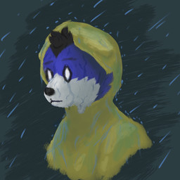 anthro black_nose blank_stare bodily_fluids cheek_tuft clothing coat crying ear_bulge empty_eyes eyebrows facial_tuft fur green_background hair_tuff male mouth_closed neutral_expression raincoat raining scribble_background simple_background slim solo tears topwear tuft vent_art wet wet_body wet_fur yellow_raincoat m3g4 mega_(m3g4) canid canine canis domestic_dog mammal 1:1 2024 bust_portrait colored digital_media_(artwork) digital_painting_(artwork) hi_res painting_(artwork) portrait shaded soft_shading