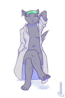 4_toes anthro barefoot bottomless breasts clothed clothing coat coat_only crossed_legs curling_toes ear_piercing ear_ring feet female fur green_eyes grey_body grey_fur hand_behind_head hindpaw looking_at_viewer navel pawpads paws piercing plantigrade purple_pawpads ring_piercing simple_background soles solo tail toes topwear topwear_only white_background noxu brand_new_animal studio_trigger marie_itami mammal mink mustelid musteline true_musteline 2:3 hi_res
