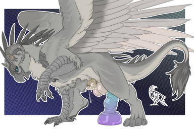 anal animal_genitalia balls beak blue_eyes bodily_fluids chastity_cage chastity_device claws dildo dripping erection feathered_wings feathers feral fur genital_fluids genitals grey_body grey_claws grey_fur grey_horn horn knot knotted_dildo male masturbation open_beak open_mouth open_smile penetration penis precum precum_drip sex_toy simple_background smile solo tail tail_tuft tuft unsupported_chastity_cage wings omez mythology avian gryphon mythological_avian mythological_creature colored digital_drawing_(artwork) digital_media_(artwork) flat_colors