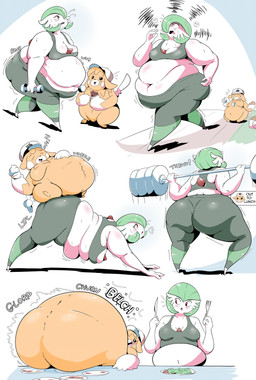 after_eating anthro belly belly_overhang big_belly big_breasts big_butt bloated breasts burping butt clothing crop_top deep_navel duo eating exercise fat_arms featureless_breasts female food fur green_hair hair hat headgear headwear holding_fork holding_knife holding_object huge_belly huge_butt huge_thighs hyper hyper_belly knife larger_female looking_at_another medium_breasts montage morbidly_obese morbidly_obese_anthro morbidly_obese_female navel obese obese_anthro obese_female obese_humanoid on_another on_butt orange_body orange_fur overweight overweight_anthro overweight_female overweight_humanoid plate role_reversal rumbling_stomach running salad shirt size_difference smaller_female smile sound_effects speech_bubble stuffing text thick_thighs topwear weight_difference weight_gain weight_loss weightlifting weights whistle_(object) white_body wide_hips workout veryfilthything nintendo pokemon gardevoir generation_3_pokemon generation_9_pokemon humanoid mammal pawmot pokemon_(species) rodent 2022 absurd_res comic hi_res sequence