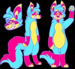 2017 alpha_channel ambiguous_gender anthro blue_body blue_fur blush blush_stickers canid canine canis coyote digital_drawing_(artwork) digital_media_(artwork) digitigrade discotheque_ricochet eyebrows featureless_crotch flat_colors fur handpaw head_tuft hi_res hindpaw jaspering mammal model_sheet nonbinary_(lore) nude outline paws pink_blush pink_body pink_eyes pink_fur pink_inner_ear pink_nose pink_tongue pupils simple_background smile snout solo star_pupils striped_inner_ear tail teeth tongue tongue_out transparent_background tuft whisker_spots white_outline x_pupils yellow_body yellow_fur yellow_inner_ear yellow_pupils
