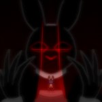 ambiguous_gender anthro duo extreme_size_difference eye_glint floating_hands floating_head obscured_face red_light size_difference spotlight turned_away darli_buni the_whistler_(darli_buni) demon hare hybrid lagomorph leporid mammal 1:1 hi_res