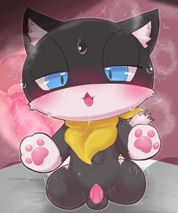 animal_genitalia animal_penis anthro balls bed bedding biped black_body black_fur blue_eyes blush blush_lines bodily_fluids cervical_contact feline_genitalia feline_penis female female_penetrated front_view fur furniture genitals half-closed_eyes handpaw internal internal_vaginal male male_anthro multicolored_body multicolored_fur narrowed_eyes on_bed open_mouth paws penetration penile penile_penetration penile_spines penis saliva saliva_string shaking silhouetted_body solo tongue tongue_out tremble_spikes trembling two_tone_body two_tone_fur vaginal vaginal_canal vaginal_penetration white_body white_fur badwingm atlus megami_tensei persona_(series) persona_5 sega morgana_(persona) domestic_cat felid feline felis mammal 2022 cel_shading digital_drawing_(artwork) digital_media_(artwork) hi_res shaded