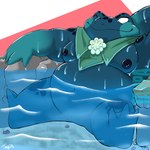 3_toes anthro belly featureless_crotch feet male overweight overweight_male plantigrade sitting solo spread_legs spreading toes water tanpa_(artist) spiritfarer thunder_lotus_games atul_(spiritfarer) amphibian frog 1:1 absurd_res hi_res