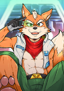 5_fingers abs anthro athletic athletic_male barefoot black_nose claws clothed clothed_anthro clothed_male clothing feet fingers gloves green_eyes handwear humanoid_hands kerchief looking_at_viewer male neckerchief neckwear pawpads pink_pawpads red_kerchief red_neckerchief solo toe_claws kir_keropi nintendo star_fox fox_mccloud canid canine fox mammal colored hi_res signature