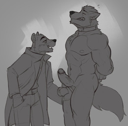 abs anthro ball_grab balls biceps bottomwear captured clothed clothing collar collar_only duo erection fur genitals hands_behind_back hoodie humanoid_genitalia humanoid_penis larger_sub looking_at_another looking_pleasured male male/male muscular muscular_anthro muscular_male nipples nude open_mouth pants pecs penile penis shirt size_difference submissive topwear vein veiny_penis horrorbuns remember_the_flowers artemis_(remember_the_flowers) cooper_krager canid canine canis mammal mustelid musteline true_musteline weasel wolf hi_res