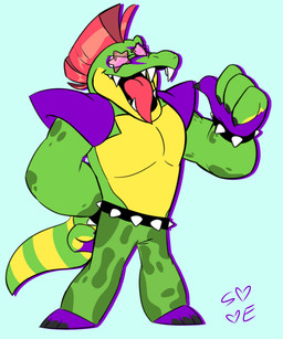 anthro barazoku barefoot belt blue_background bodypaint bottomwear bracelet claws clothed clothing eyewear face_paint fangs feet gesture glasses gloves green_background green_body green_nose green_skin green_tail hair hand_gesture handwear jewelry long_tail looking_at_viewer male manly mohawk multicolored_body multicolored_tail muscular muscular_anthro muscular_male open_mouth pants pecs pointing pointing_at_self pose raised_arm red_eyes red_hair rockstar sharp_teeth short_hair shoulder_guards simple_background smile solo spiked_belt spiked_bracelet spikes standing star star_glasses tail teeth thick_tail tongue tongue_out toony topless topless_anthro topless_male yellow_body yellow_skin yellow_tail single-eye five_nights_at_freddy's five_nights_at_freddy's:_security_breach scottgames steel_wool_studios montgomery_gator alligator alligatorid crocodilian reptile scalie 2021 hi_res