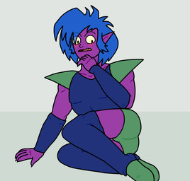 5_fingers arm_warmers armwear bangs bent_arm bent_legs black_eyes blue_arm_warmers blue_armwear blue_clothing blue_hair blue_leg_warmers blue_legwear blue_shirt blue_tank_top blue_topwear blush blush_lines butt claws clothed clothed_humanoid clothed_male clothing collarbone eye_through_hair eyebrow_through_hair eyebrows fangs finger_claws fingers footwear fully_clothed fully_clothed_humanoid fully_clothed_male green_clothing green_footwear green_shoes green_underwear grey_wall hair humanoid_pointy_ears leg_warmers legwear looking_down male male_humanoid medium_hair not_furry open_mouth pink_tongue pointy_ears purple_body purple_claws purple_skin shirt shoes shoulder_pads shy sitting solo submissive submissive_humanoid submissive_male tank_top teeth thin_eyebrows tongue topwear translucent translucent_hair underwear wall_(structure) ellymcell1 kappa_mikey gonard_(kappa_mikey) humanoid 2019 digital_drawing_(artwork) digital_media_(artwork) english_description flat_colors