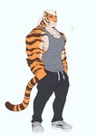 anthro clothing fur hair male muscular muscular_anthro muscular_male solo stripes ixkouu felid mammal pantherine tiger 2021 hi_res