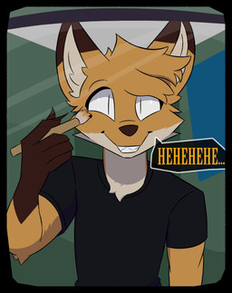 5_fingers anthro brush clothed clothing countershade_face countershading dipstick_ears ear_markings fingers fur gloves_(marking) grin laugh male markings mirror mischievous multicolored_ears orange_body orange_fur paintbrush shirt smile solo t-shirt text topwear suitedwolfie balthy_(suitedwolfie) canid canine fox mammal red_fox true_fox hi_res