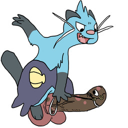 balls blue_body blue_fur dildo disembodied_penis duo fur genitals humor male penile penis penis_riding reins sex_toy simple_background straddling teeth vein white_background paintdog_(artist) nintendo pokemon dewott generation_5_pokemon mammal mustelid pokemon_(species) 1:1 2016