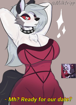 anthro armpit_fetish clothing date dress female solo standing text milktripp hellaverse helluva_boss loona_(helluva_boss) hi_res