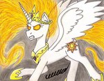 alternate_color angry feathered_wings feathers female feral fire horn solo white_body white_feathers wings the1king friendship_is_magic hasbro my_little_pony mythology princess_celestia_(mlp) equid equine mammal mythological_creature mythological_equine winged_unicorn