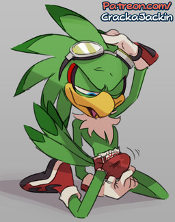 anthro beak bodily_fluids bulge clothed clothing diaper diaper_bulge eyewear feathers footwear genital_fluids gloves goggles green_body green_feathers handwear male one_eye_closed red_clothing red_diaper red_footwear red_gloves red_handwear red_shoes shoes unclean_diaper urine used_diaper wearing_diaper wet_diaper yellow_beak crackajackin sega sonic_riders sonic_the_hedgehog_(series) jet_the_hawk accipitrid accipitriform avian bird 2021 digital_media_(artwork)