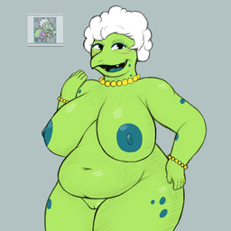 anthro areola blush bracelet breasts elderly_anthro elderly_female female genitals green_body hair jewelry necklace nipples nude nude_anthro nude_female open_mouth ring solo vulva white_hair smush-sin deltarune undertale_(series) reptile scalie turtle 2025 hi_res