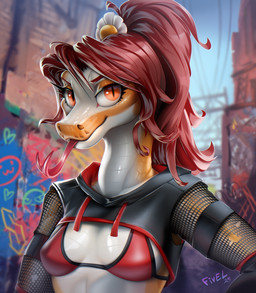 anthro biped bra breasts clothed clothed_anthro clothed_female clothing countershade_scales countershade_torso countershading day female front_view hair looking_at_viewer non-mammal_breasts orange_body orange_scales outside red_eyes red_hair scales sky small_breasts smile solo tongue tongue_out topwear underwear ventral_scales fivel reptile scalie snake 2025 digital_drawing_(artwork) digital_media_(artwork) hi_res