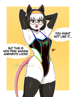 accessory anthro bangs black_hair blep clothing curvy_figure dialogue eyewear female fur glasses hair hairless_tail headband highleg highleg_leotard leotard looking_at_viewer multicolored_body multicolored_fur nerd round_glasses solo speech_bubble text tongue tongue_out two_tone_body two_tone_fur voluptuous wearing_glasses white_body white_fur ravagaard american_opossum mammal marsupial english_text hi_res