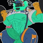 1:1 animated biceps bottomwear clothing erection exercise genitals glans gloves green_body green_eyes handwear headgear latex latex_clothing latex_gloves latex_handwear league_of_legends male morinetsu muscular muscular_male not_furry pants penis riot_games shirt solo telegram_sticker tencent thresh topwear weightlifting workout