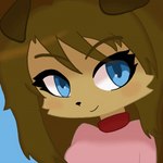 anthro blinking blue_eyes blush brown_hair clothing collar female hair smile sweater topwear yeetboi420z harper_(yeetboi420z) canid canine canis domestic_dog mammal 1:1 animated short_playtime