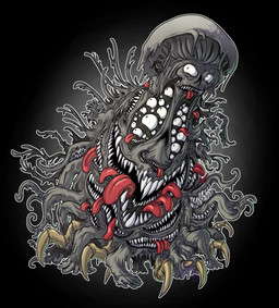 ambiguous_gender fungus multi_eye multi_face multi_mouth multi_tongue sharp_teeth solo teeth tongue trypophobia daimera look_outside laughing_mold elemental_creature fungi_fauna monster hi_res