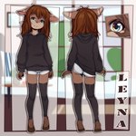 anthro brown_hair clothed clothing female fingers front_view hair hooves legwear looking_at_viewer rear_view smile young sicmop deer mammal 1:1 2022 digital_media_(artwork) hi_res model_sheet