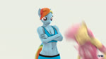 abs anthro anthrofied big_breasts blue_body breast_size_difference breasts crossed_arms duo eyelashes female hair music pink_hair profanity pupils smile yellow_body anthroponiessfm sound_warning caravan_palace friendship_is_magic hasbro my_little_pony fluttershy_(mlp) rainbow_dash_(mlp) equid equine mammal 3d_(artwork) 3d_animation animated digital_media_(artwork) sound webm