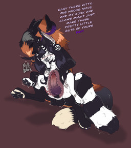 anal anal_knotting anal_penetration animal_genitalia animal_penis balls blood bodily_fluids bovid_horn bracelet canine_genitalia canine_penis caprine_horn claws duo ear_piercing erection exclamation_point facial_piercing feral feral_on_feral feral_penetrated feral_penetrating feral_penetrating_feral forearms genitals horn internal interspecies jewelry knot knotted_penis knotting lip_piercing looking_worried male male/male male_penetrated male_penetrating male_penetrating_male markings nose_piercing penetration penile penile_penetration penis piercing questionable_consent ram_horn scaled_forearms scales scar self-harm_scars sex snarling striped_markings striped_tail stripes tail tail_markings teeth text tongue tongue_out x-ray_view m1lkb4rk avian canid canine cross_fox domestic_cat felid feline felis fox hybrid mammal red_fox true_fox absurd_res english_text hi_res