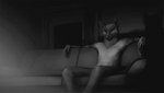 anthro bottomwear can cinemagraph clothing container detailed_background fur furniture holding_can holding_container holding_object inside male pants reclining shirt sofa solo t-shirt topwear ipoke canid canine canis domestic_dog german_shepherd herding_dog mammal pastoral_dog 16:9 2020 animated greyscale monochrome short_playtime widescreen