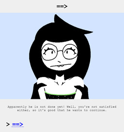 arm_grab black_hair buckteeth clothed clothing dress duo eyewear female female_focus glasses hair human_focus nervous not_furry_focus open_mouth pinned pinned_arms pinned_to_ground pixelated restrained simple_background solo_focus surprised teeth text white_body uglycoal homestuck ms_paint_adventures bec_noir jade_harley human mammal animated animated_comic comic digital_drawing_(artwork) digital_media_(artwork) english_text hi_res shaded simple_shading