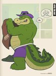 anthro belly clothing dialogue hat headgear headwear male slightly_chubby solo text underwear undressing spectral-bat brok_the_investigator cowcat_games brok_(brok_the_investigator) alligator alligatorid crocodilian reptile scalie 2023 english_text hi_res