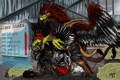 ambiguous_gender ambiguous_penetrated ambiguous_penetration beak bit_gag bodily_fluids bottomwear brown_body brown_feathers clothing cum cum_drip cum_on_ground dripping duo feathers feral from_behind_position gag gagged gender_transformation genital_fluids growth harness hay human_to_feral in_heat intelligence_loss male male/ambiguous male_penetrating male_penetrating_ambiguous mid_transformation mount mounting mtf_transformation nude number open_beak open_mouth penetration percentage red_body red_feathers saddle sex species_transformation stable stats topwear torn_bottomwear torn_clothing torn_topwear transformation transformation_through_sex user_interface white_body white_feathers wing_growth wings yellow_beak silvergriffin21 mythology avian gryphon mythological_avian mythological_creature 2020
