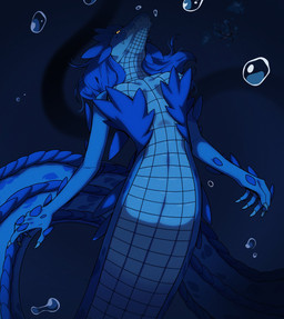 5_fingers apode blue_hair blue_scale blue_tail breasts claws covered_breasts female finger_claws fingers front_view hair legless looking_at_viewer nude nude_female serpentine solo tail teeth underwater water yellow_eyes nulia draconcopode naga reptile scalie snake 2025 digital_drawing_(artwork) digital_media_(artwork) hi_res