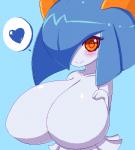 big_breasts blush breasts female generation_3_pokemon happy heart_symbol huge_breasts humanoid jcdr kirlia low_res nintendo not_furry orange_eyes pokemon pokemon_(species) shiny_pokemon solo speech_bubble