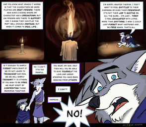 4_fingers 4_toes age_difference anthro black_nose blue_body blue_eyes blue_fur candle cloak clothed clothed_anthro clothed_male clothing dialogue duo fangs feet fingers fur grey_body grey_fur hindpaw humanoid_hands male multicolored_body multicolored_fur paws shirt speech_bubble tail teeth temple text toes tongue topwear trauma traumatized tunic two_tone_body two_tone_fur white_body white_fur spiritofash andreas_(spiritofash) canid canine canis mammal wolf absurd_res comic english_text hi_res