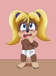 blush clothed clothing diaper female loli masturbation open_mouth pigtails solo standing topless wearing_diaper young anonymous_artist banjo-kazooie rareware tooty bear mammal hi_res